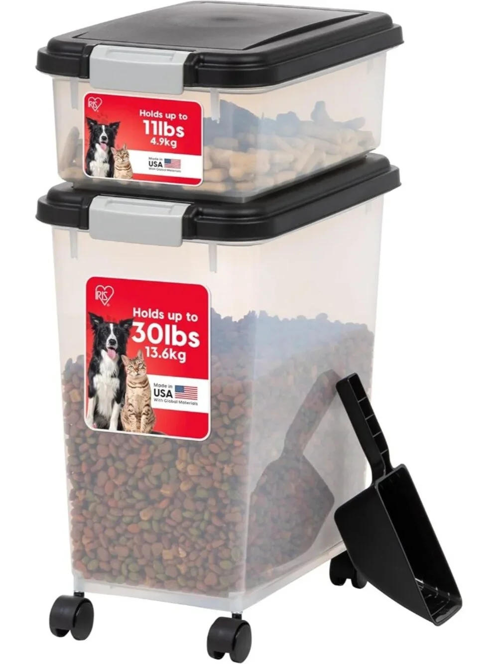New Dog and Cat Food Storage Container, 30 lbs & 11 lbs Combo